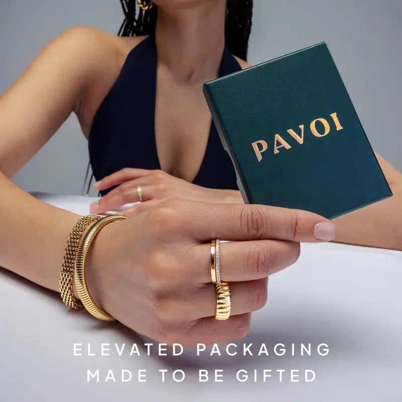 PAVOI Waterproof Bangle Bracelet for Women - 14K Gold Plated Classic Lightweight Stacking Stainless Steel Bracelet - 1-Piece & 2-Piece Bangles