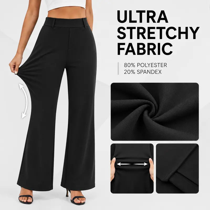 Fireswan Women'S High Waisted Wide Leg Stretchy Flat Front Dress Pants - Simple Elegant Pants, Women'S Clothes, Corporate Office Wear Pull-On Slacks with Pockets for Business Casual Back to School Outfits