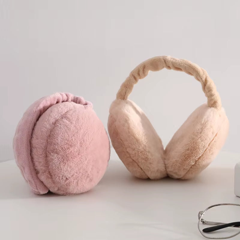 Soft Women Winter Foldable Faux Fur Thick-Padded Ear Warmer with Extra Warmth for Outdoor Use