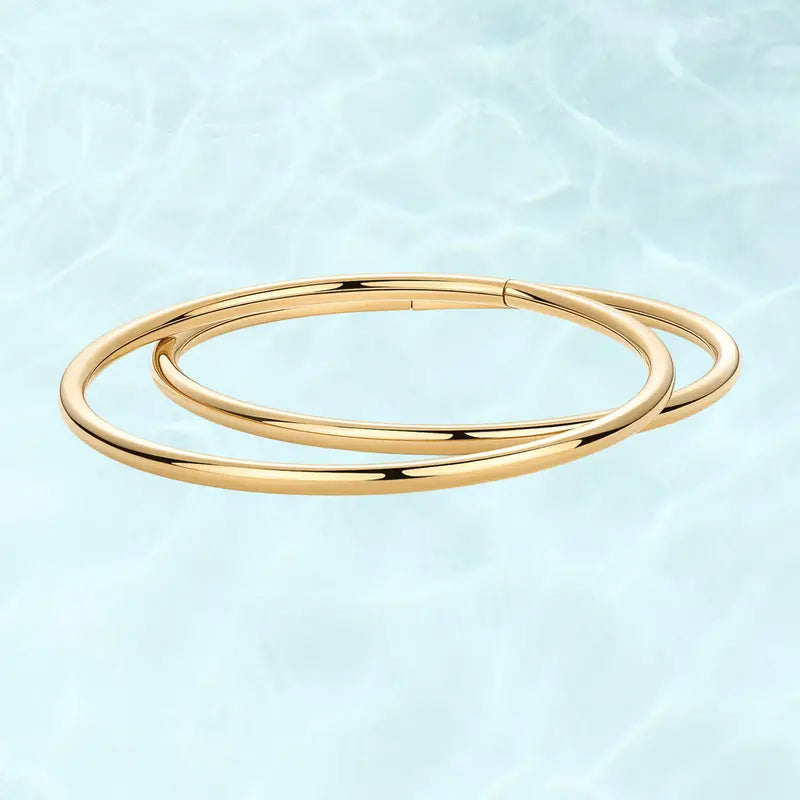 PAVOI Waterproof Bangle Bracelet for Women - 14K Gold Plated Classic Lightweight Stacking Stainless Steel Bracelet - 1-Piece & 2-Piece Bangles