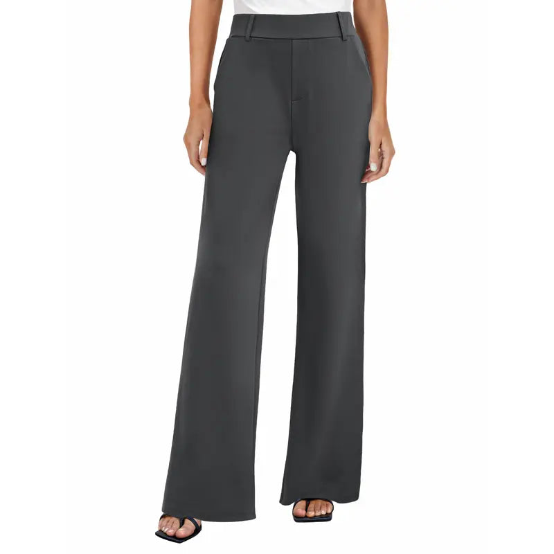 Fireswan Women'S High Waisted Wide Leg Stretchy Flat Front Dress Pants - Simple Elegant Pants, Women'S Clothes, Corporate Office Wear Pull-On Slacks with Pockets for Business Casual Back to School Outfits