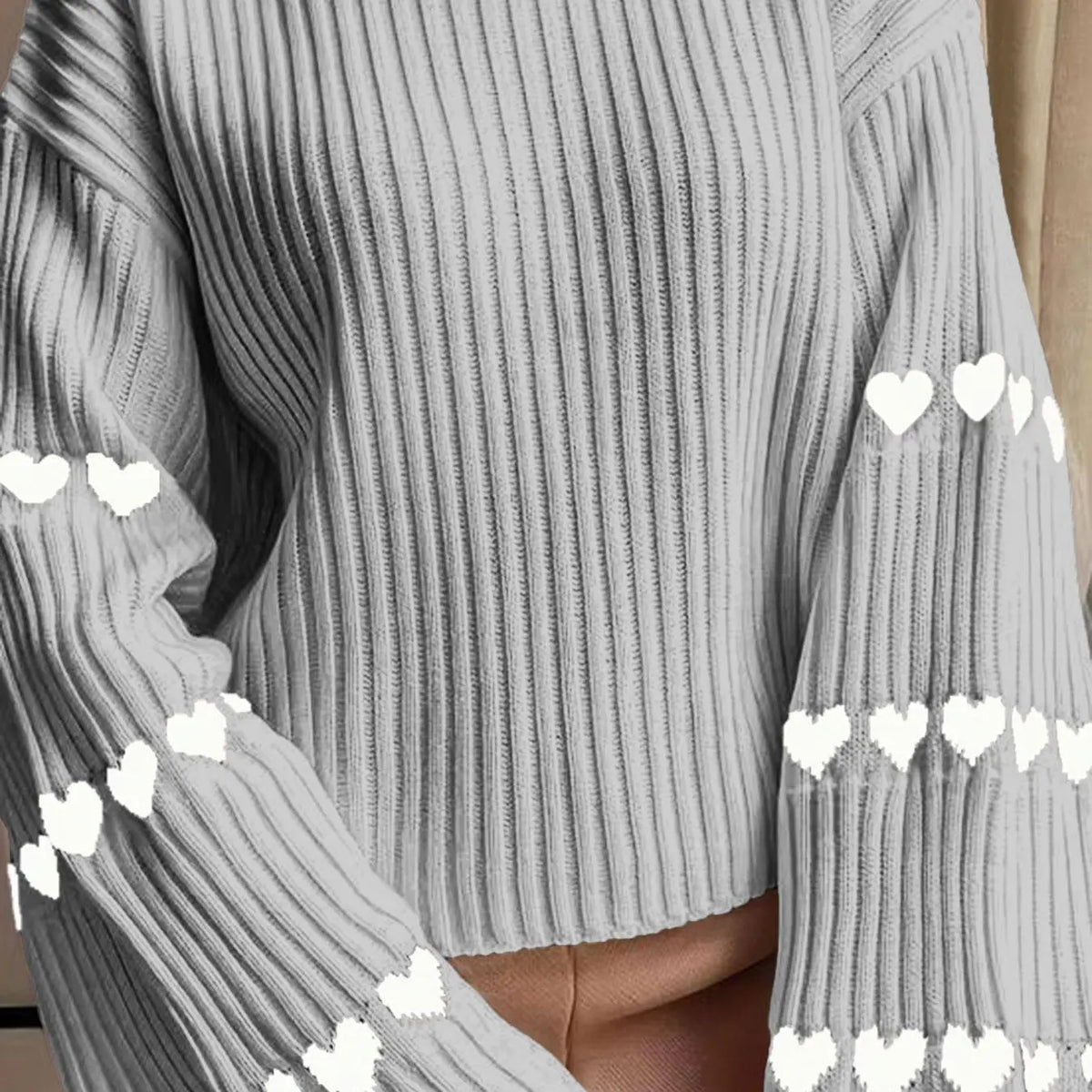 Women'S Colorblock Heart Print Drop Shoulder Sweater, Casual Long Sleeve round Neck Jumper for Fall & Winter, Fashion Ladies' Knitwear for Daily Wear