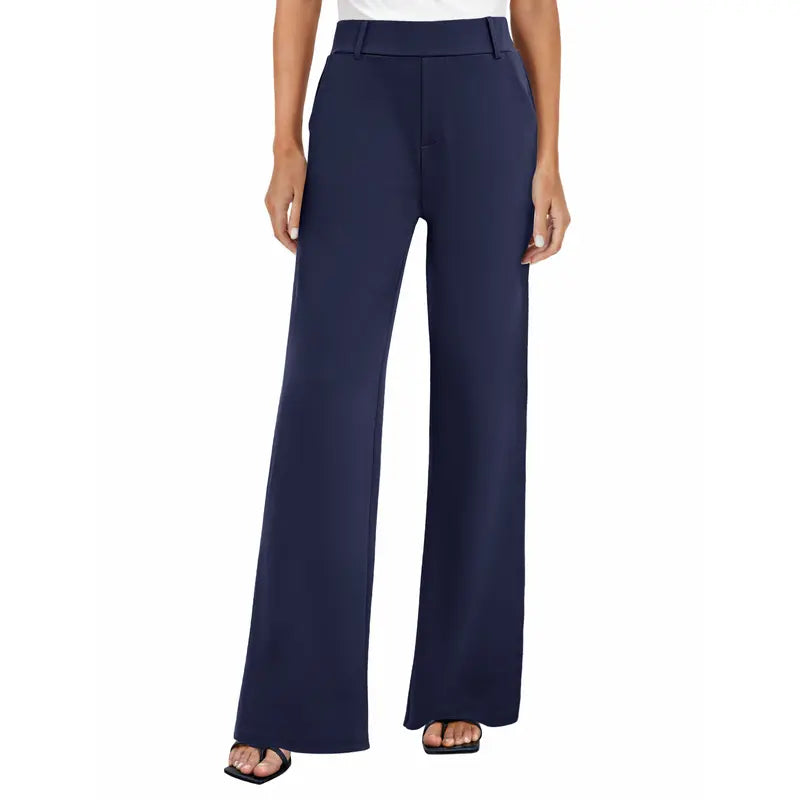 Fireswan Women'S High Waisted Wide Leg Stretchy Flat Front Dress Pants - Simple Elegant Pants, Women'S Clothes, Corporate Office Wear Pull-On Slacks with Pockets for Business Casual Back to School Outfits