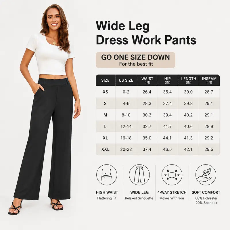 Fireswan Women'S High Waisted Wide Leg Stretchy Flat Front Dress Pants - Simple Elegant Pants, Women'S Clothes, Corporate Office Wear Pull-On Slacks with Pockets for Business Casual Back to School Outfits