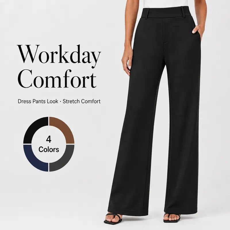 Fireswan Women'S High Waisted Wide Leg Stretchy Flat Front Dress Pants - Simple Elegant Pants, Women'S Clothes, Corporate Office Wear Pull-On Slacks with Pockets for Business Casual Back to School Outfits