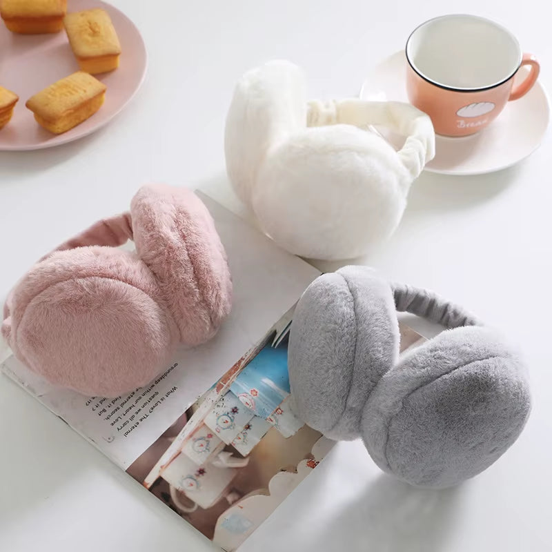 Soft Women Winter Foldable Faux Fur Thick-Padded Ear Warmer with Extra Warmth for Outdoor Use