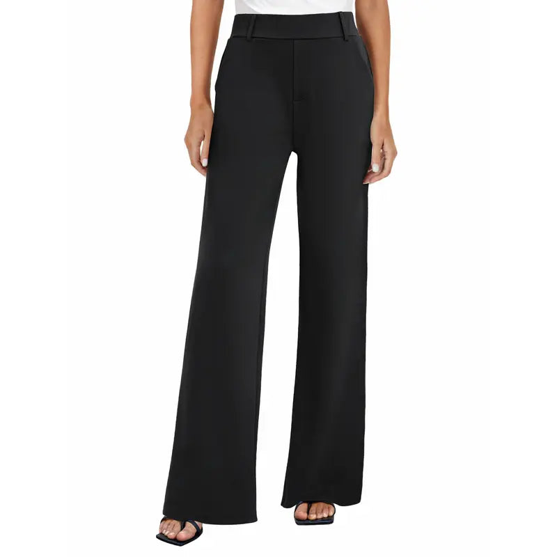 Fireswan Women'S High Waisted Wide Leg Stretchy Flat Front Dress Pants - Simple Elegant Pants, Women'S Clothes, Corporate Office Wear Pull-On Slacks with Pockets for Business Casual Back to School Outfits