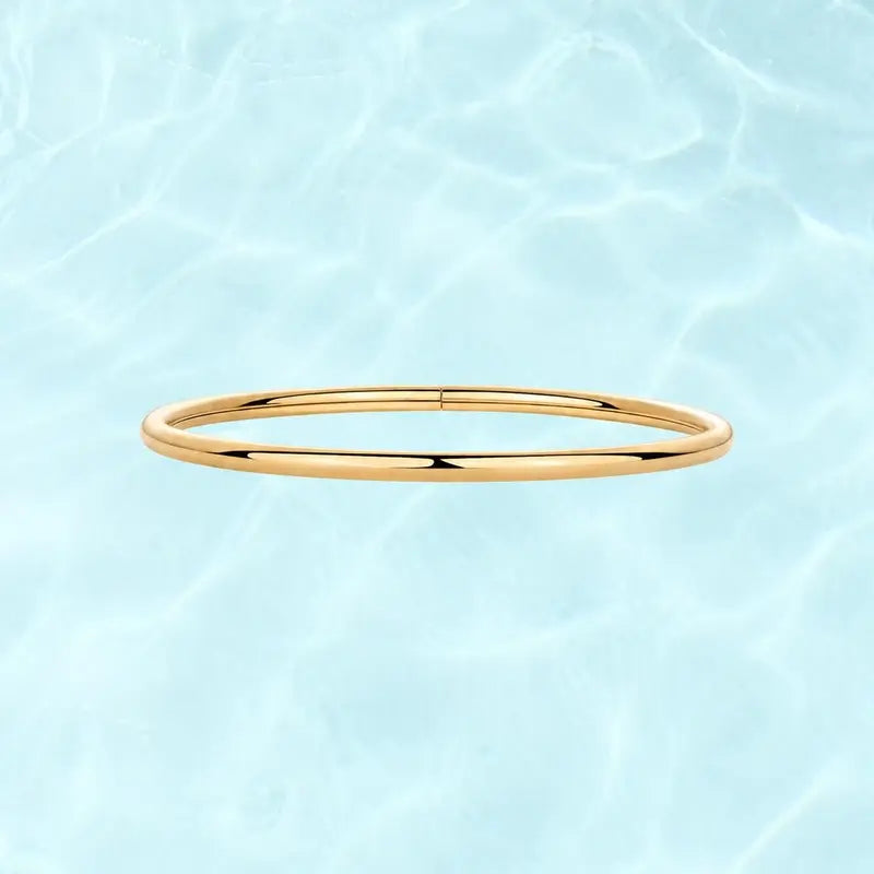 PAVOI Waterproof Bangle Bracelet for Women - 14K Gold Plated Classic Lightweight Stacking Stainless Steel Bracelet - 1-Piece & 2-Piece Bangles