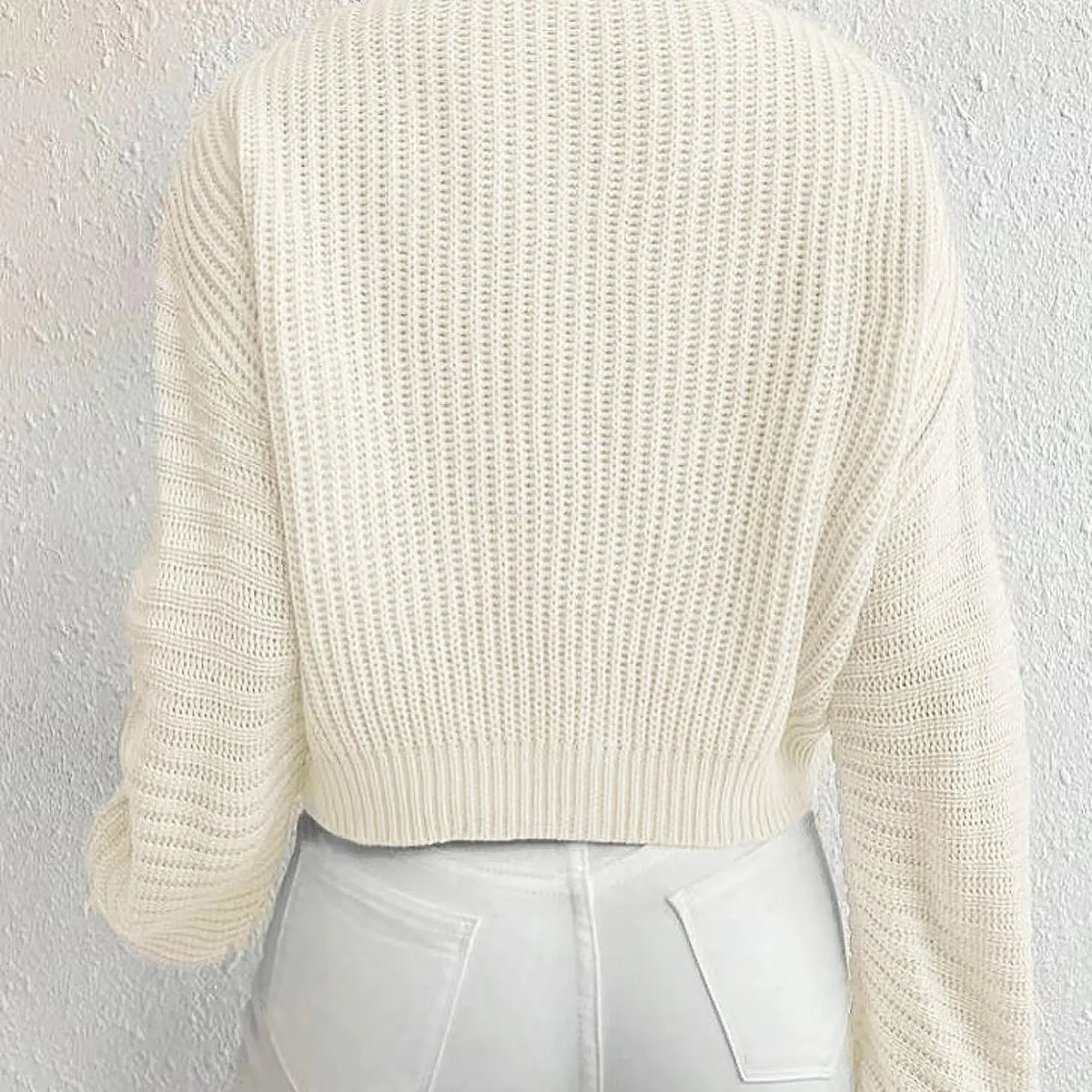 Women'S Soft Solid Hollow-Out Drop-Shoulder Loose Sweater, Casual Minimalist Long-Sleeve V-Neck Jumper for Daily Outdoor Wear, Knit Top for Fall & Winter, Knitwear