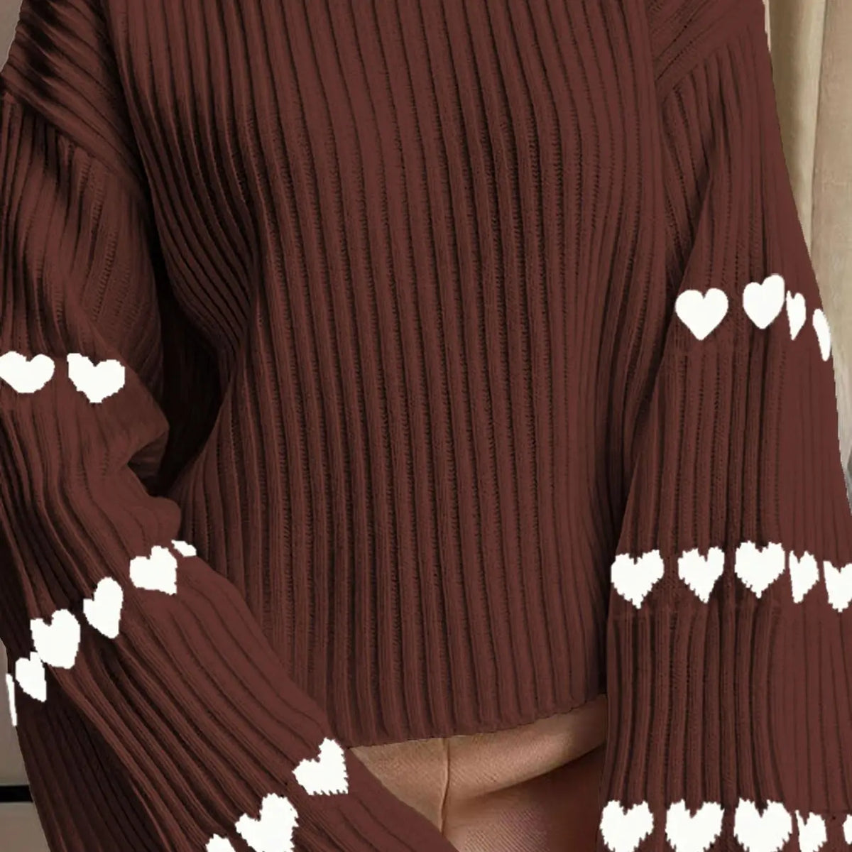 Women'S Colorblock Heart Print Drop Shoulder Sweater, Casual Long Sleeve round Neck Jumper for Fall & Winter, Fashion Ladies' Knitwear for Daily Wear